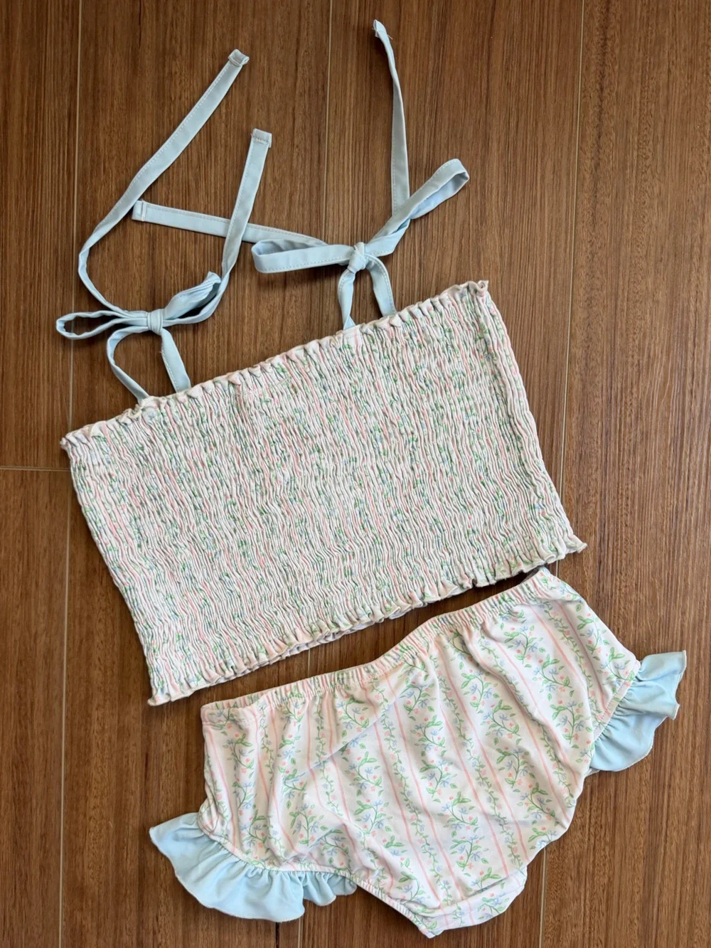Southern Smocked Company | Girls' Floral Stripe Bikini Bottoms - White/Pastel